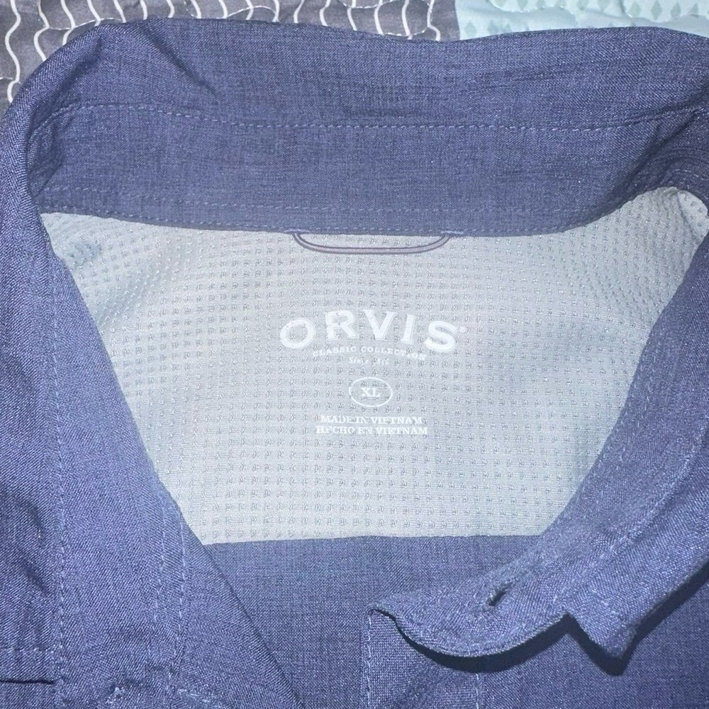 Orvis Classic Collection Mens XL Blue Short Sleeve Button Down Chambray Shirt - Picture 3 of 6